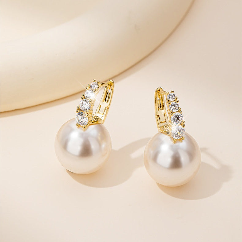 2025 Designed Pearl Drop Earrings with Crystal Hoop S925 Silver Pin