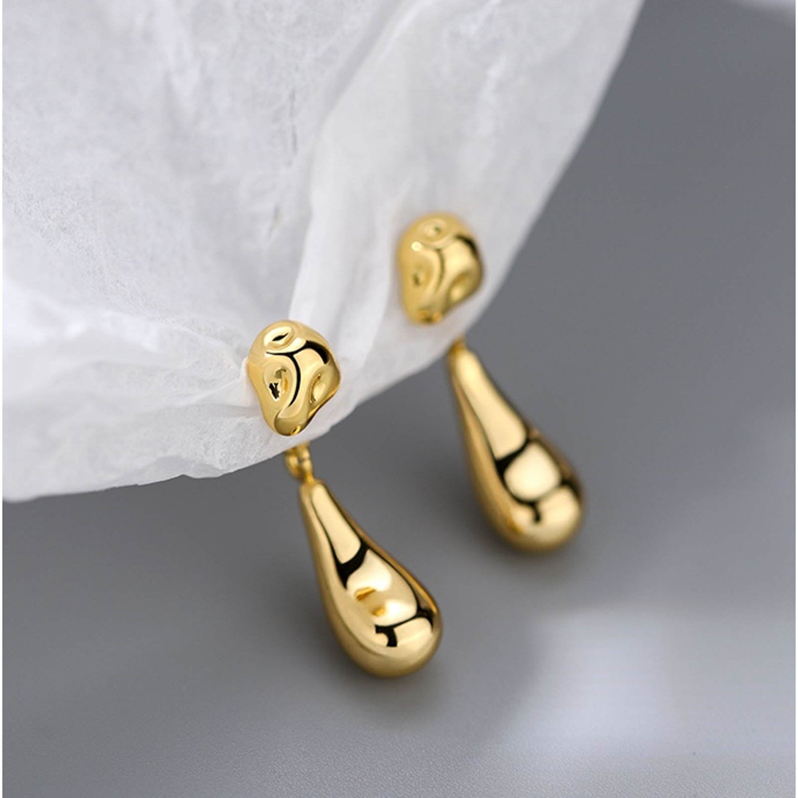 Gold and Silver Bean Earrings Waterdrop Earring Jackets with Silver Pin