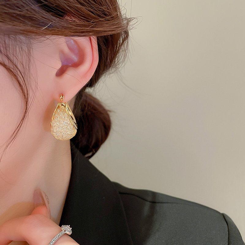 Gold and Crystal Huggie Earrings Chunky Hoop Earrings Silver Pin