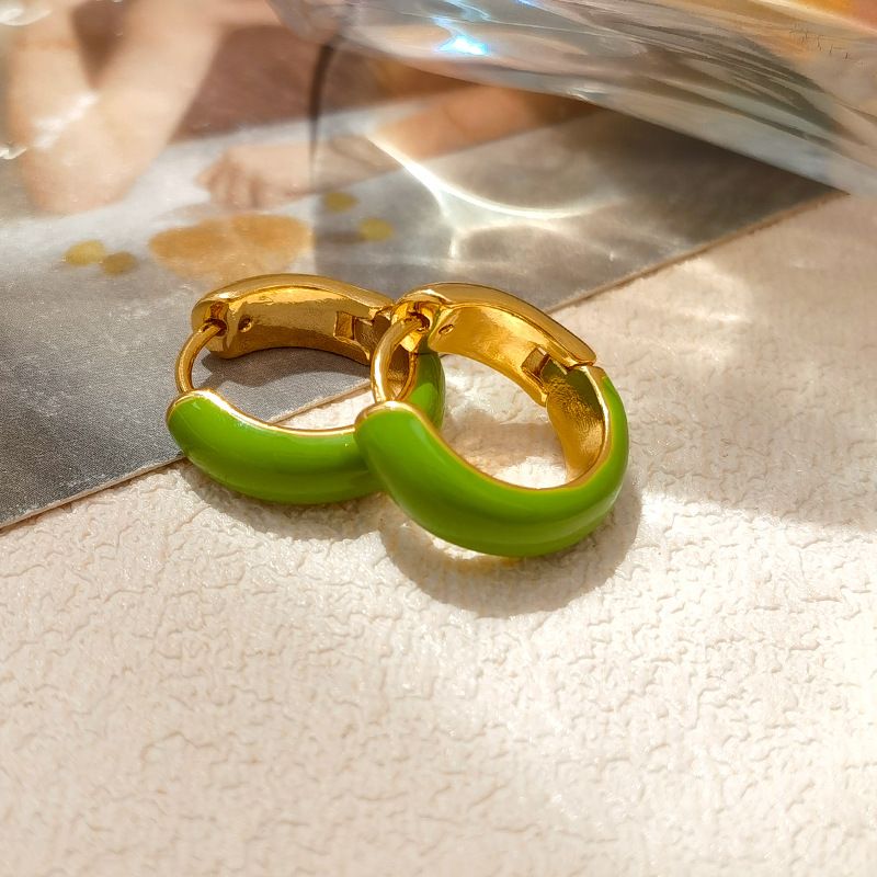 Pendientes de aro de esmalte azul Pendientes de aro anchos pequeños franceses chapados en oro con pasador de plata S925