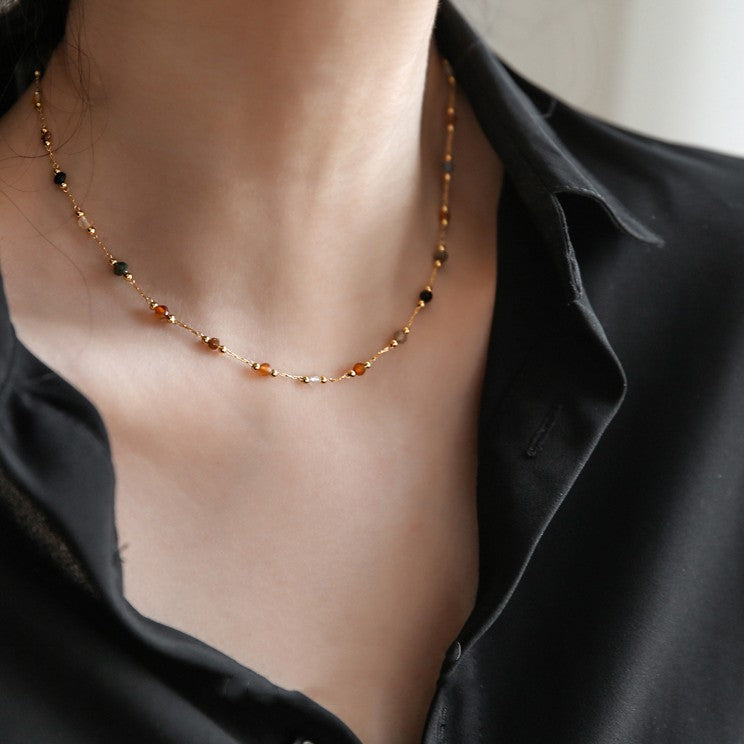 Lapis Lazuli Necklace Natural Blue Stone Necklace Gold Chain 17 inches / 45cm