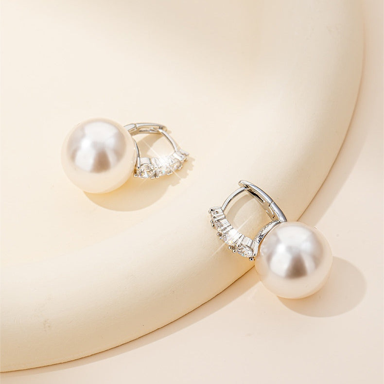 2025 Designed Pearl Drop Earrings with Crystal Hoop S925 Silver Pin