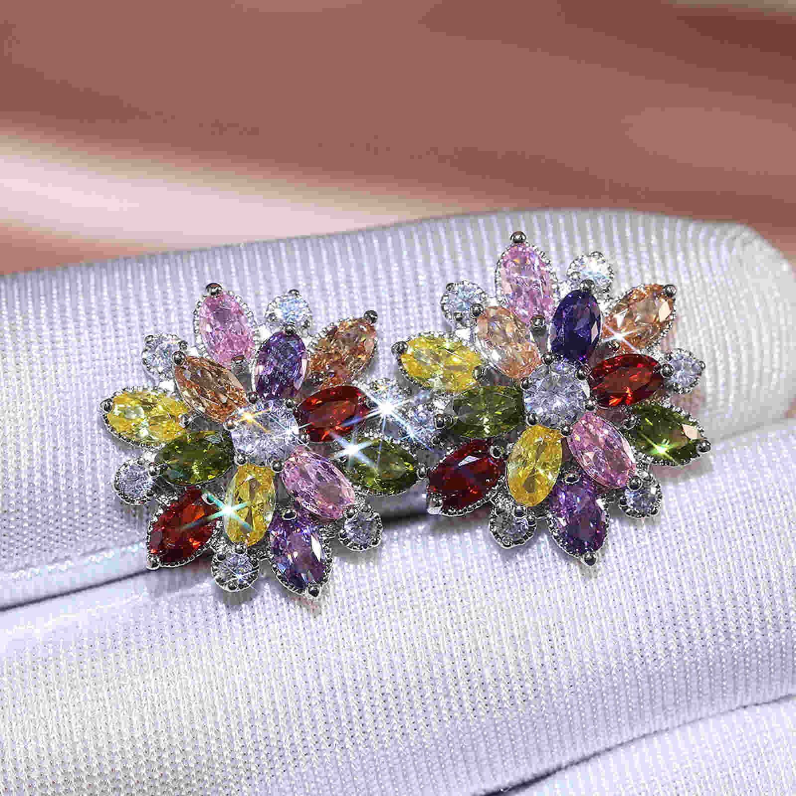 Luxurious Sunflower Earrings Stud Double Layer Zircon Women's Earrings with S925 Silver Pin