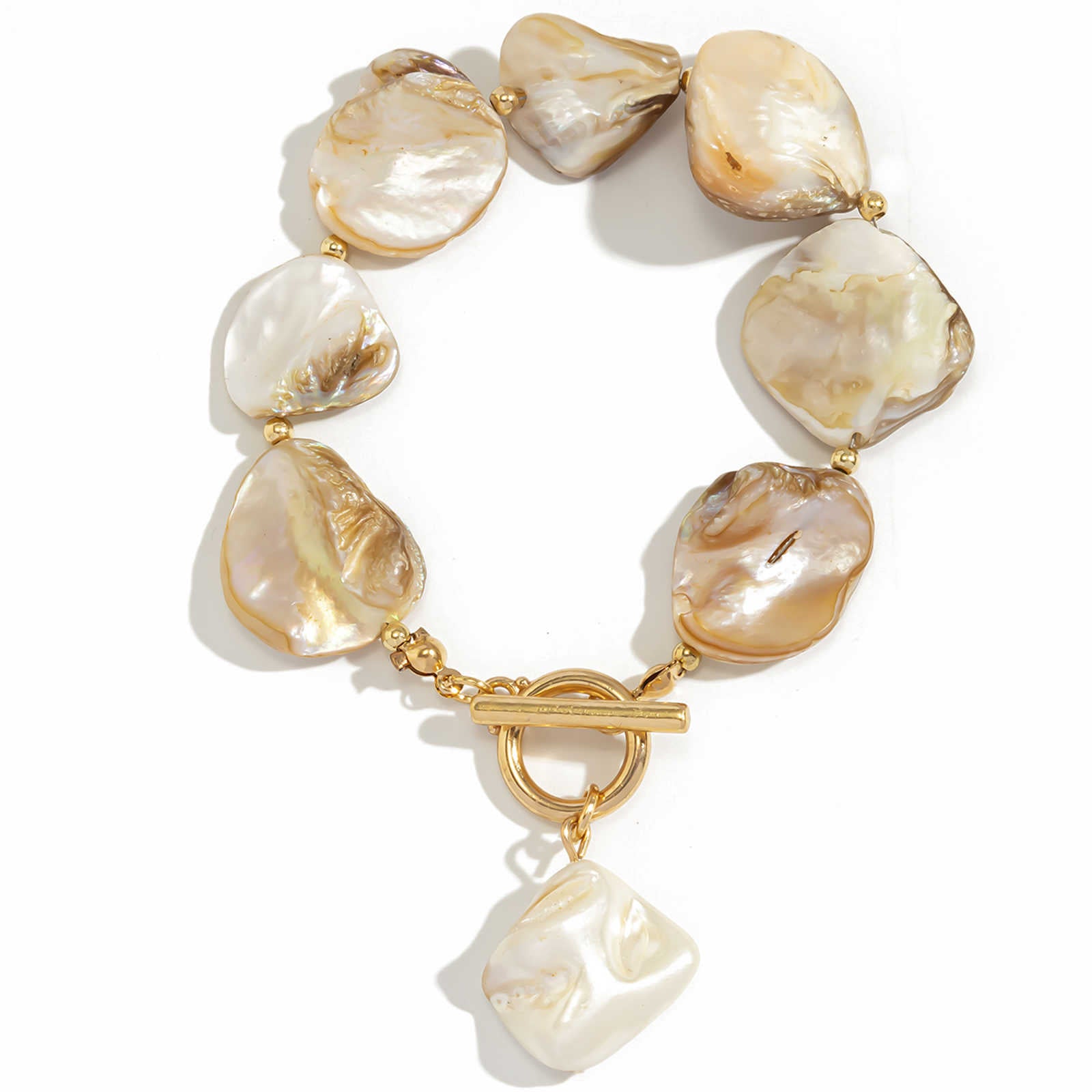 Collier de coquillages irréguliers, grand collier de coquillages naturels, collier de style épais avec fermoir OT en or