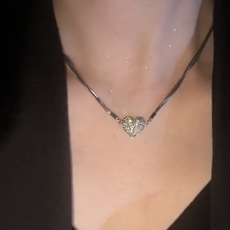 Silver Magnent Necklace Crystal Heart or Star Drop Choker Necklace