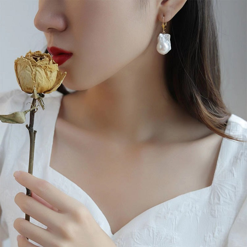 Natural Real Baroque Pearl Earrings 10-12mm Big Baroque Pearl Drop Earrings with S925 Sterling Silver Pins