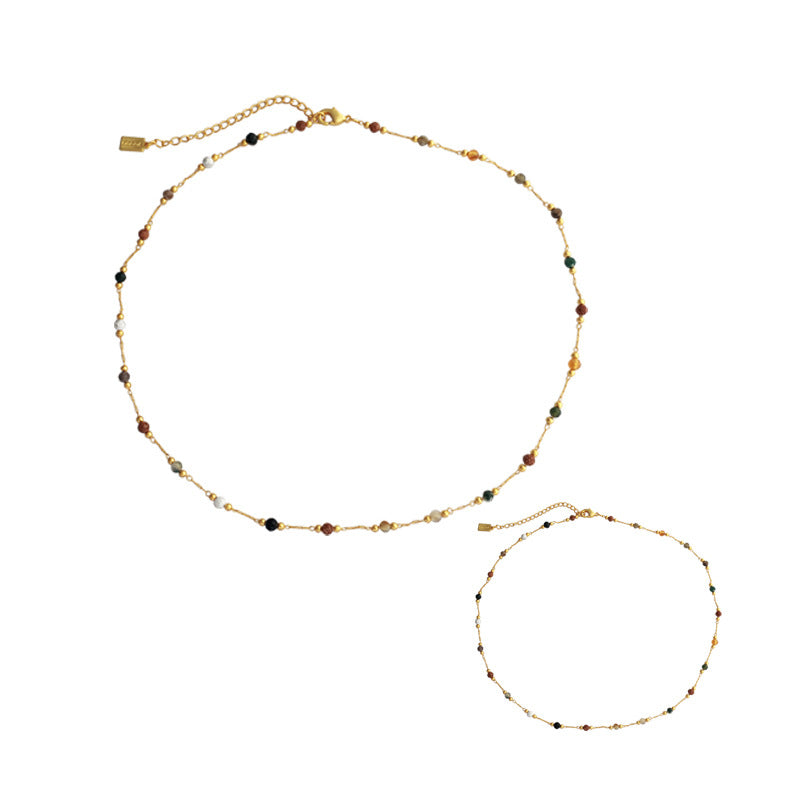 Natural Stone Gold Chain Chic Necklace Colorful Stone With 14K Gold Plated Clasp