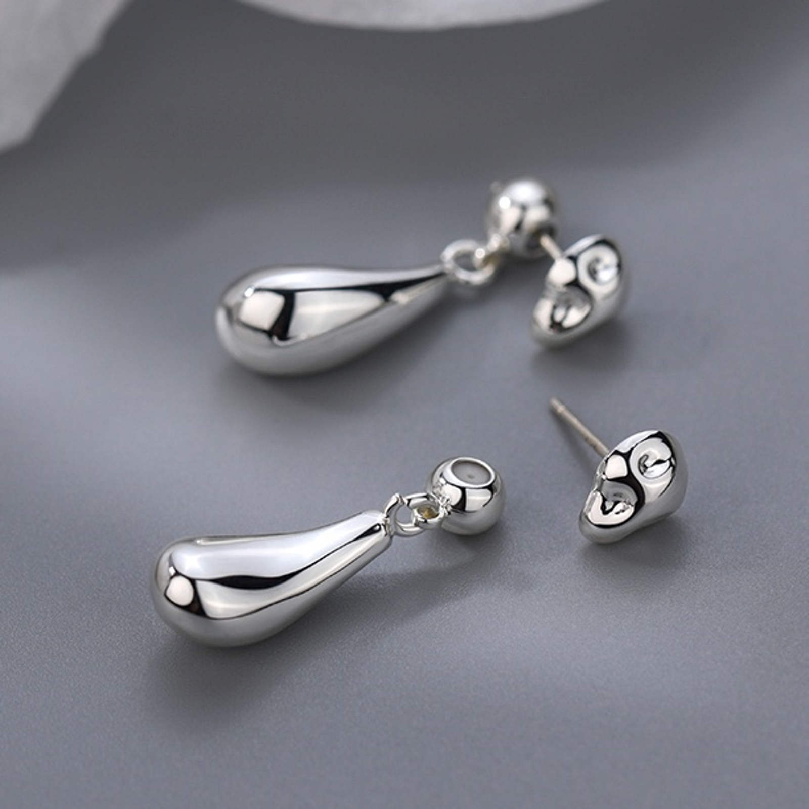 Gold and Silver Bean Earrings Waterdrop Earring Jackets with Silver Pin
