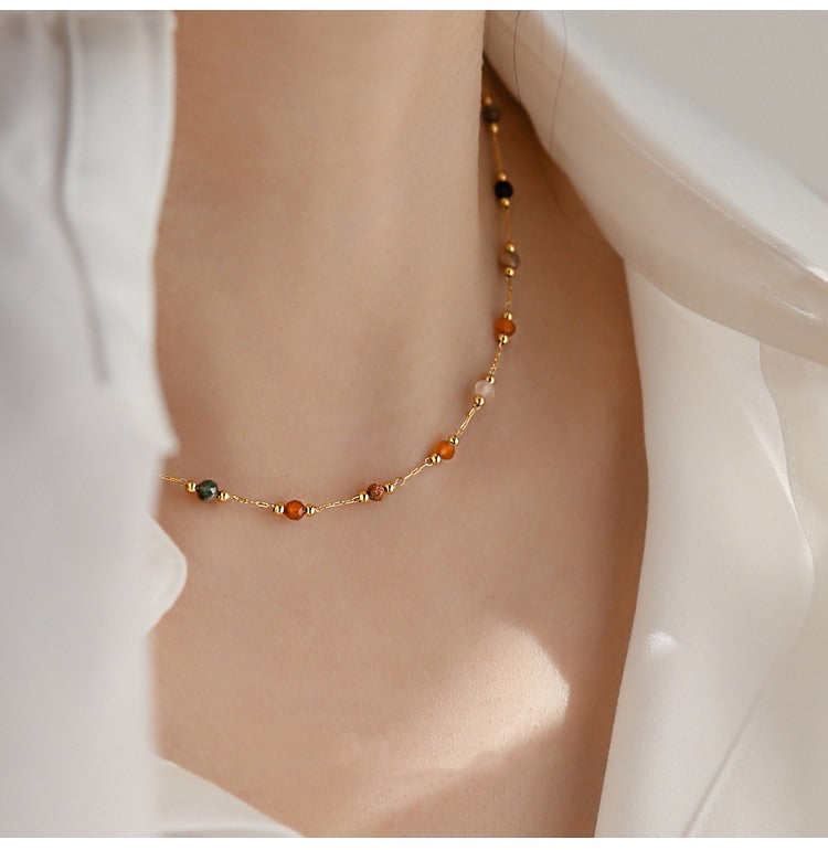 Lapis Lazuli Necklace Natural Blue Stone Necklace Gold Chain 17 inches / 45cm