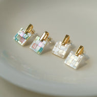 Gold Stud Earrings Mother of Pearl Earrings in Sterling Silver