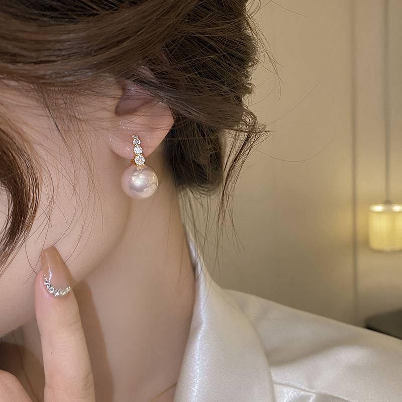2025 Designed Pearl Drop Earrings with Crystal Hoop S925 Silver Pin