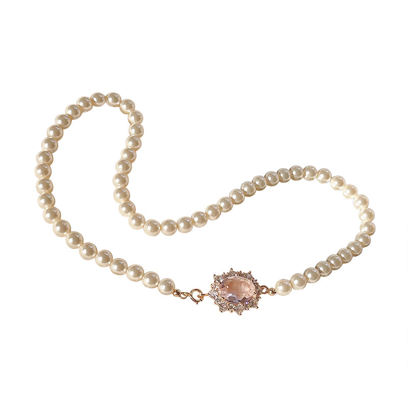 6MM Pearl Necklace | Crystal Pendant Pearl Chain | 14K Gold Shining Pearl Wedding Necklace