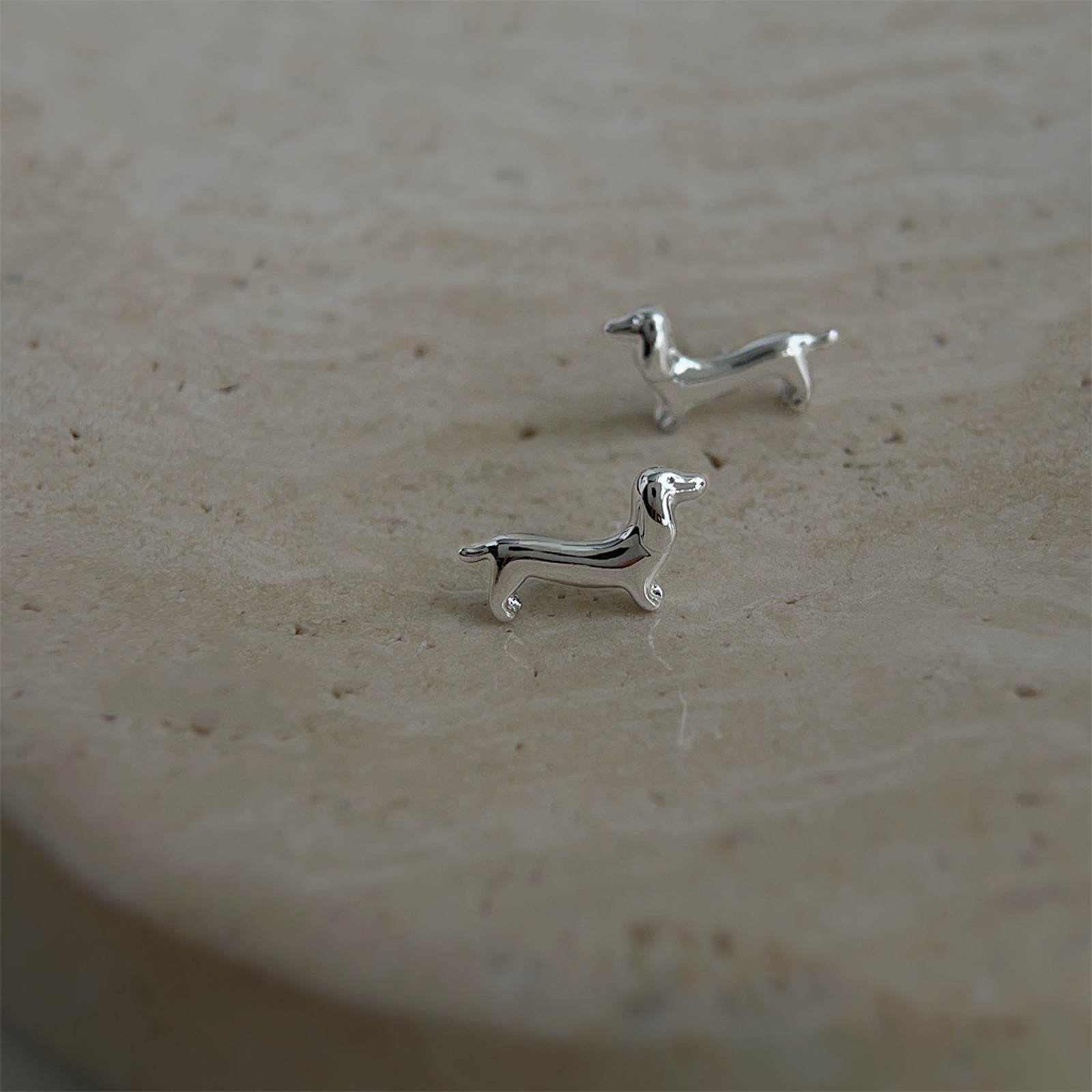 Small Wiener Dog Stud Earrings Super Cute Silver and Gold Dachshund Earring Studs