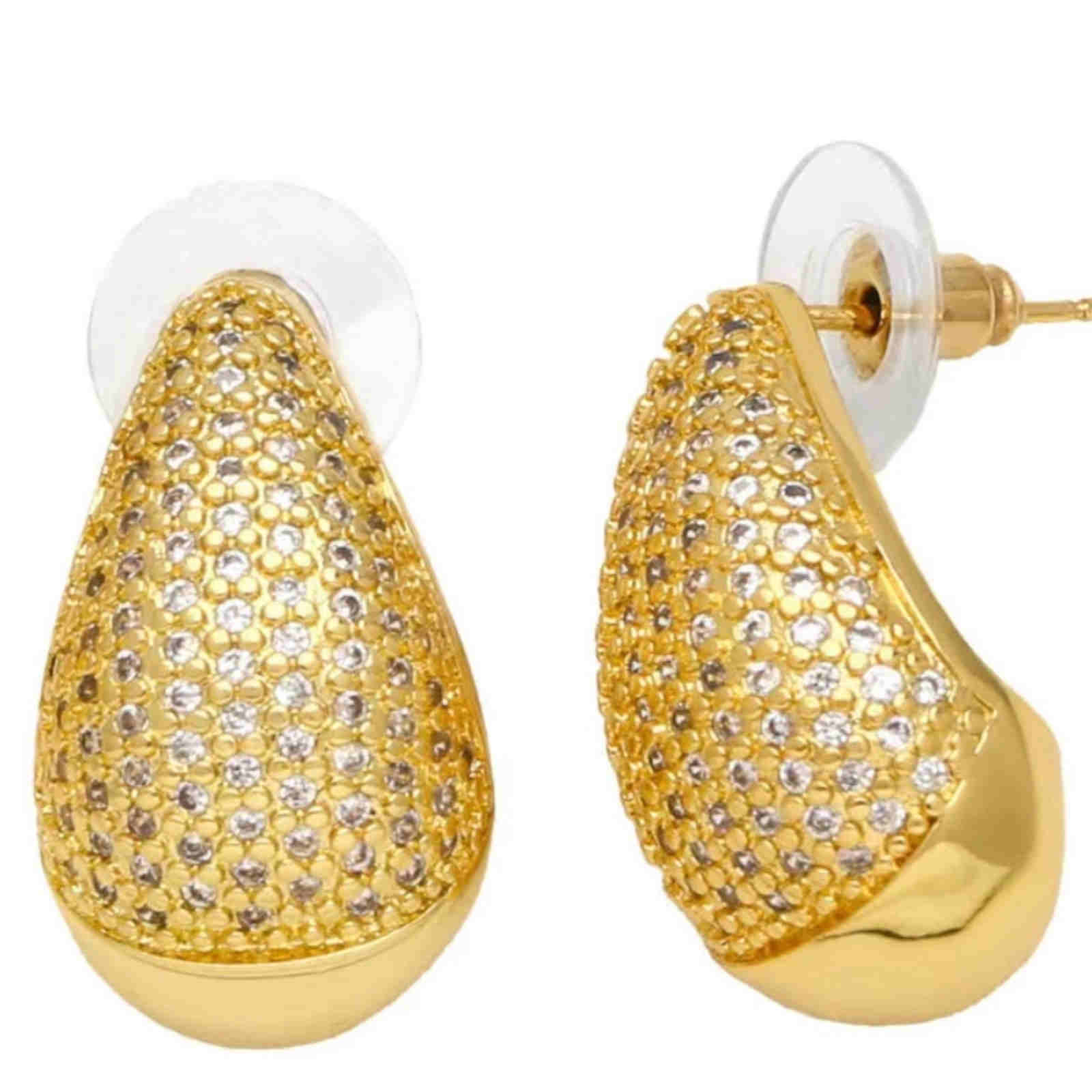 Chunky Crystal Dupes Large Teardrop Earrings Gold and Silver Half Hoop Earrings