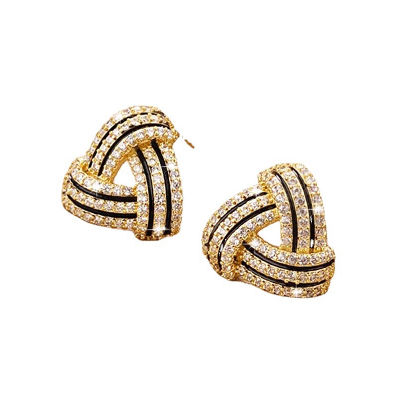 Pendientes triangulares de circonitas con diamantes negros y pasadores de plata S925