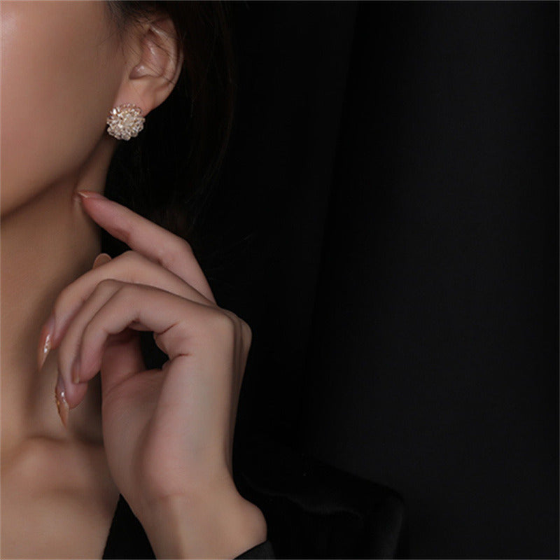 Flower Stud Earrings Shining Hydrangea Earring Studs with S925 Silver Pin