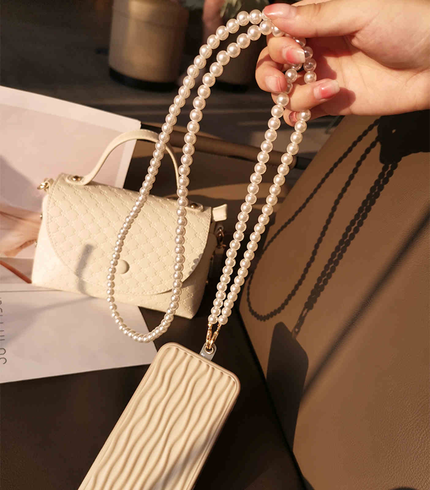 Crossbody Phone Chain Long Pearl Chain Crossbody Phone Strap Case Mate 120cm Long