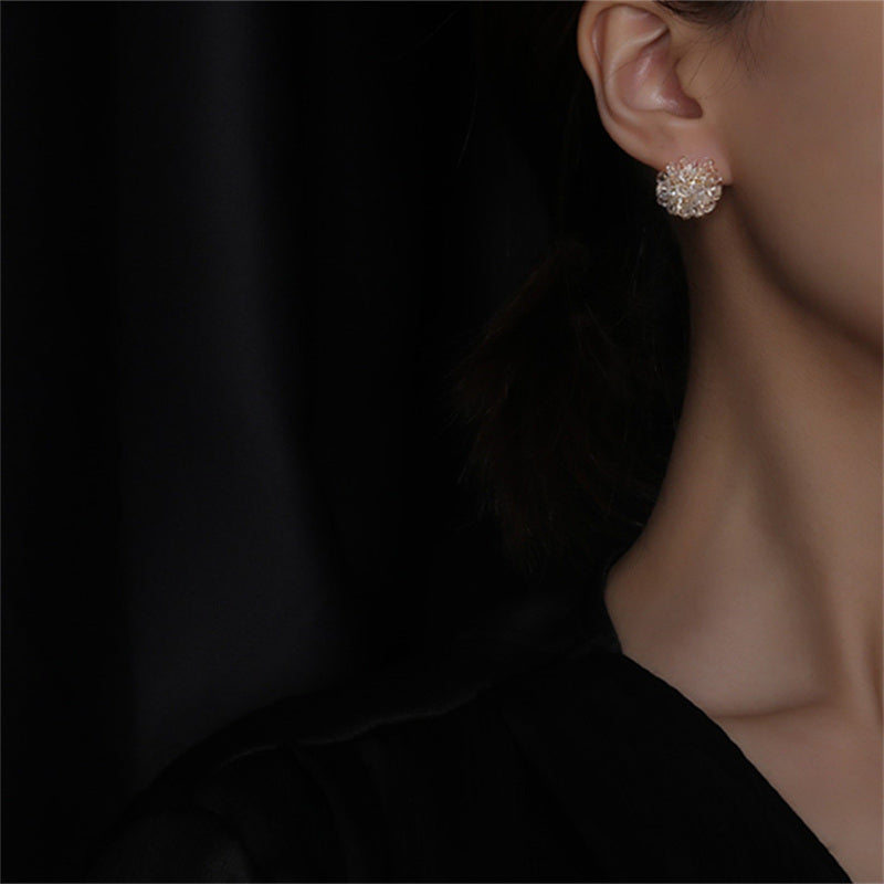 Flower Stud Earrings Shining Hydrangea Earring Studs with S925 Silver Pin