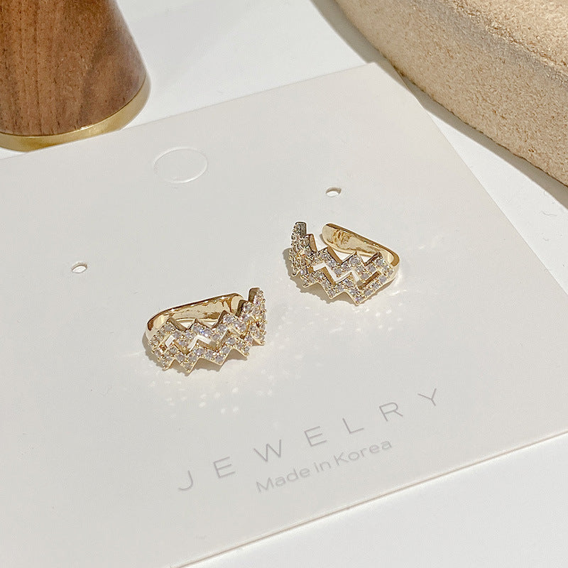 Ear Cuff Sin Piercing Diamante Diseño Ondulado Clip De Oreja Oro Y Plata