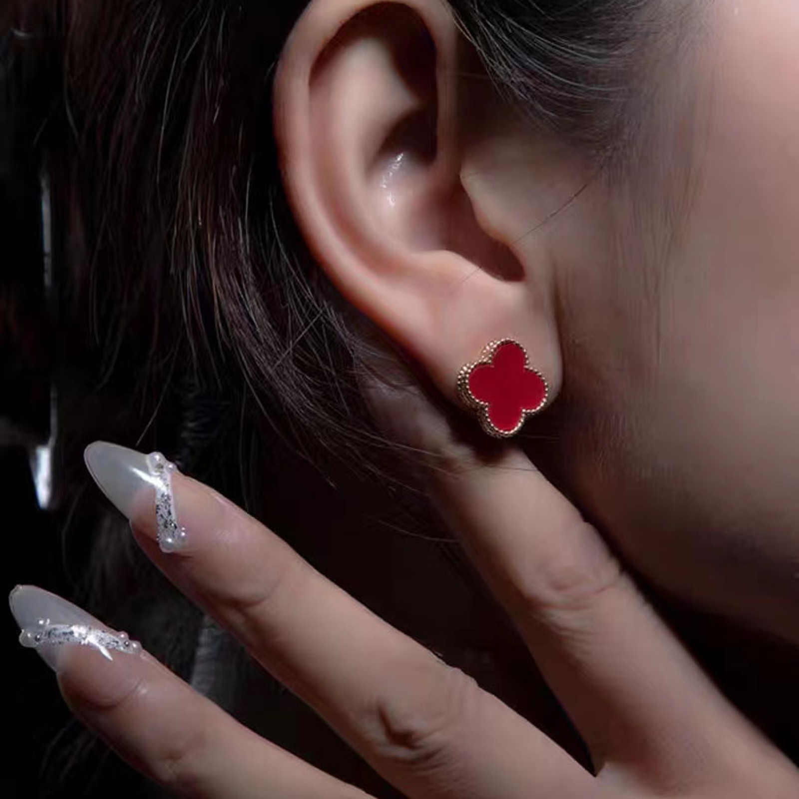 Clover Stud Earrings Lucky Four Leaf Clover Earrings with Sterling Silver Pins