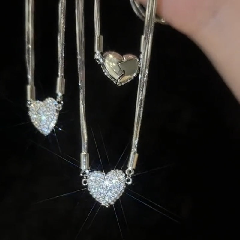 Silver Magnent Necklace Crystal Heart or Star Drop Choker Necklace