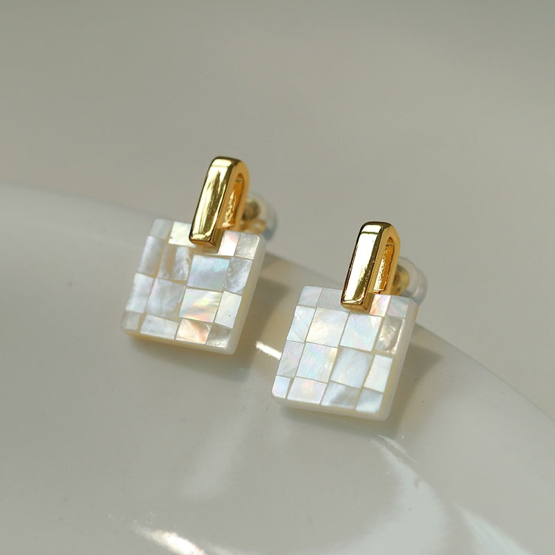 Boucles d'oreilles à tige en or Boucles d'oreilles en nacre en argent sterling