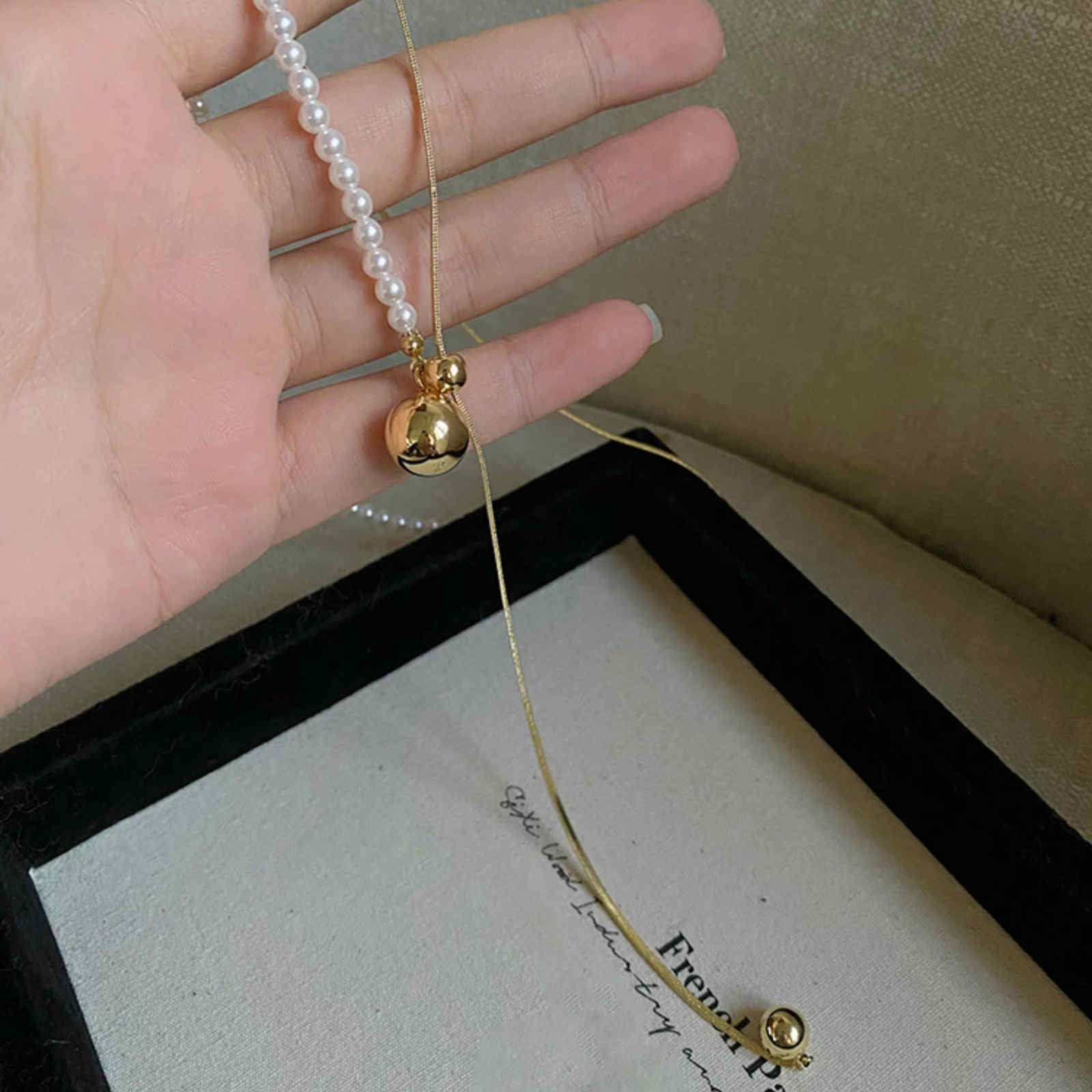 New Pearl Sweater Chain Long Free Adjust Gold and Silver Drop Necklace