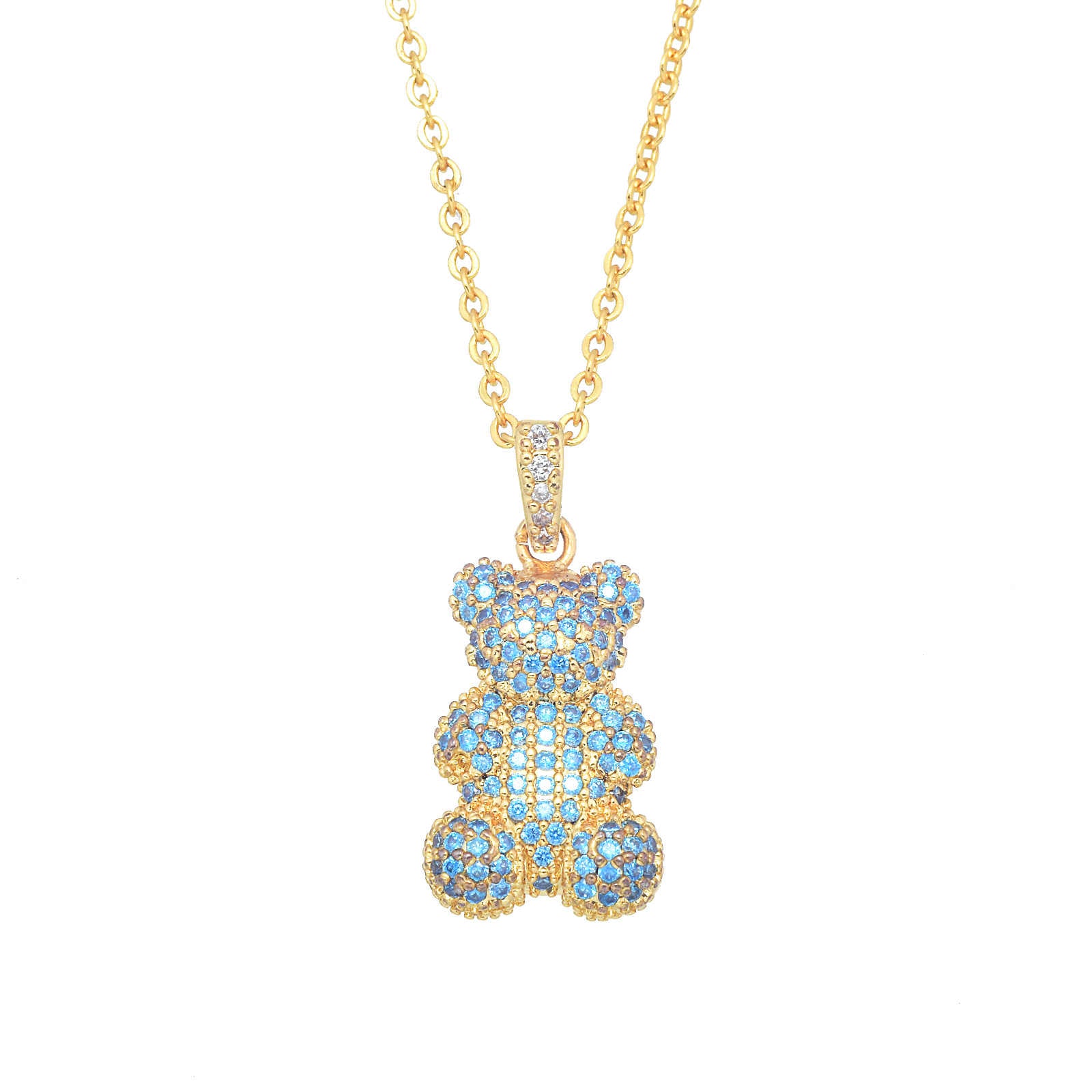 Crystal Bear Pendant Necklace 18K Gold Plated Silver Chain Necklace for Girl