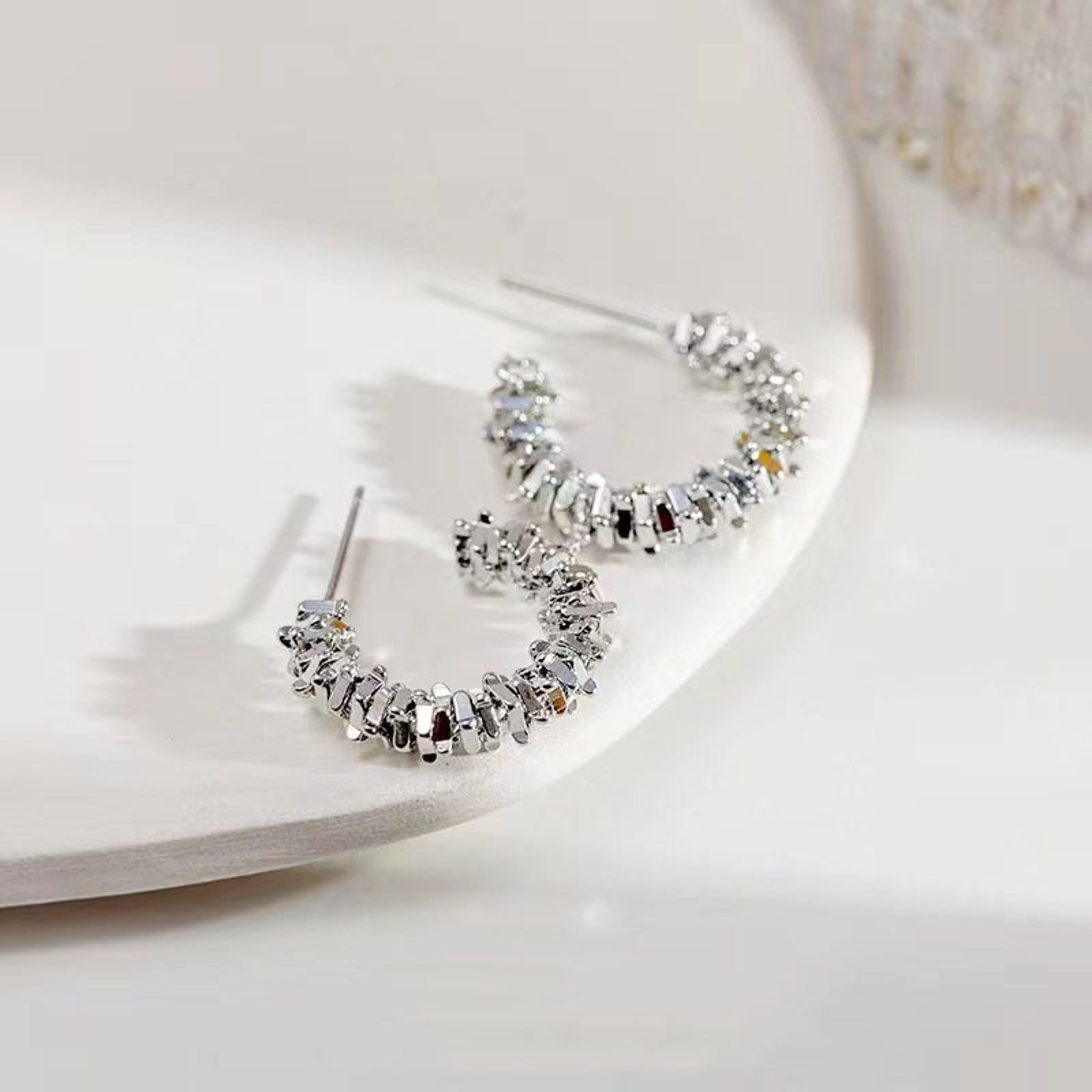 Gold and Silver Hoop Earrings Shiny Beads Hoop Earrings with Silver Pin 3 Sizes