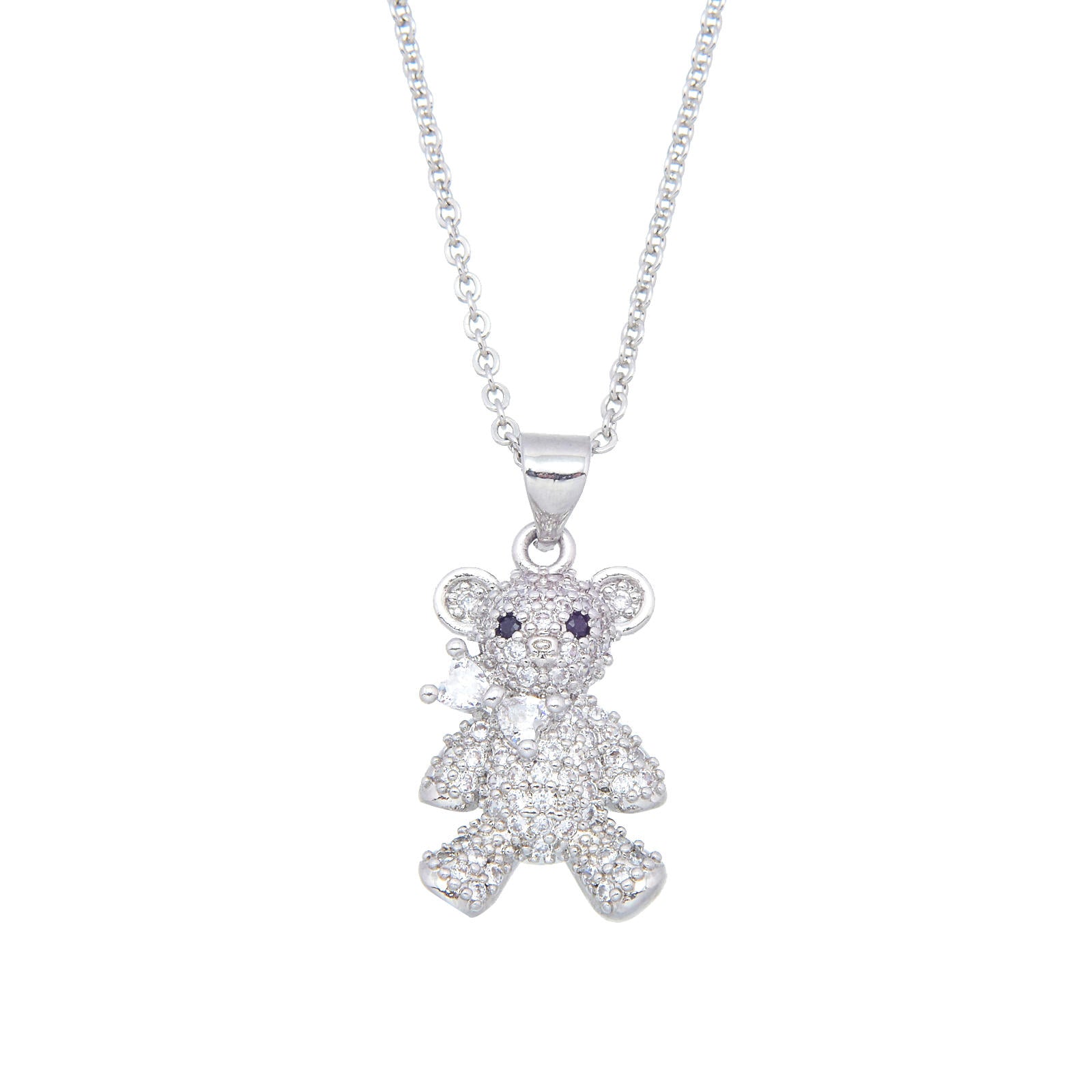 Crystal Bear Pendant Necklace 18K Gold Plated Silver Chain Necklace for Girl