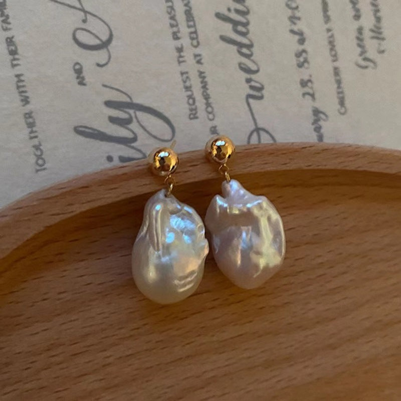 Natural Real Baroque Pearl Earrings 10-12mm Big Baroque Pearl Drop Earrings with S925 Sterling Silver Pins