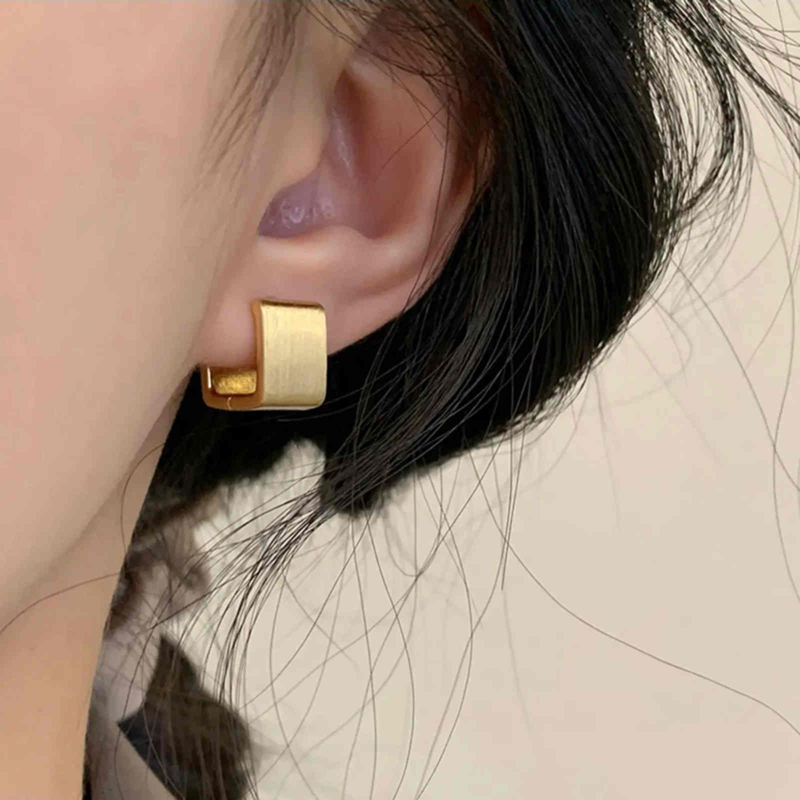 Suqare Hoop Earrings Gold and Silver Thick Wide Band Huggie Earrings for Men