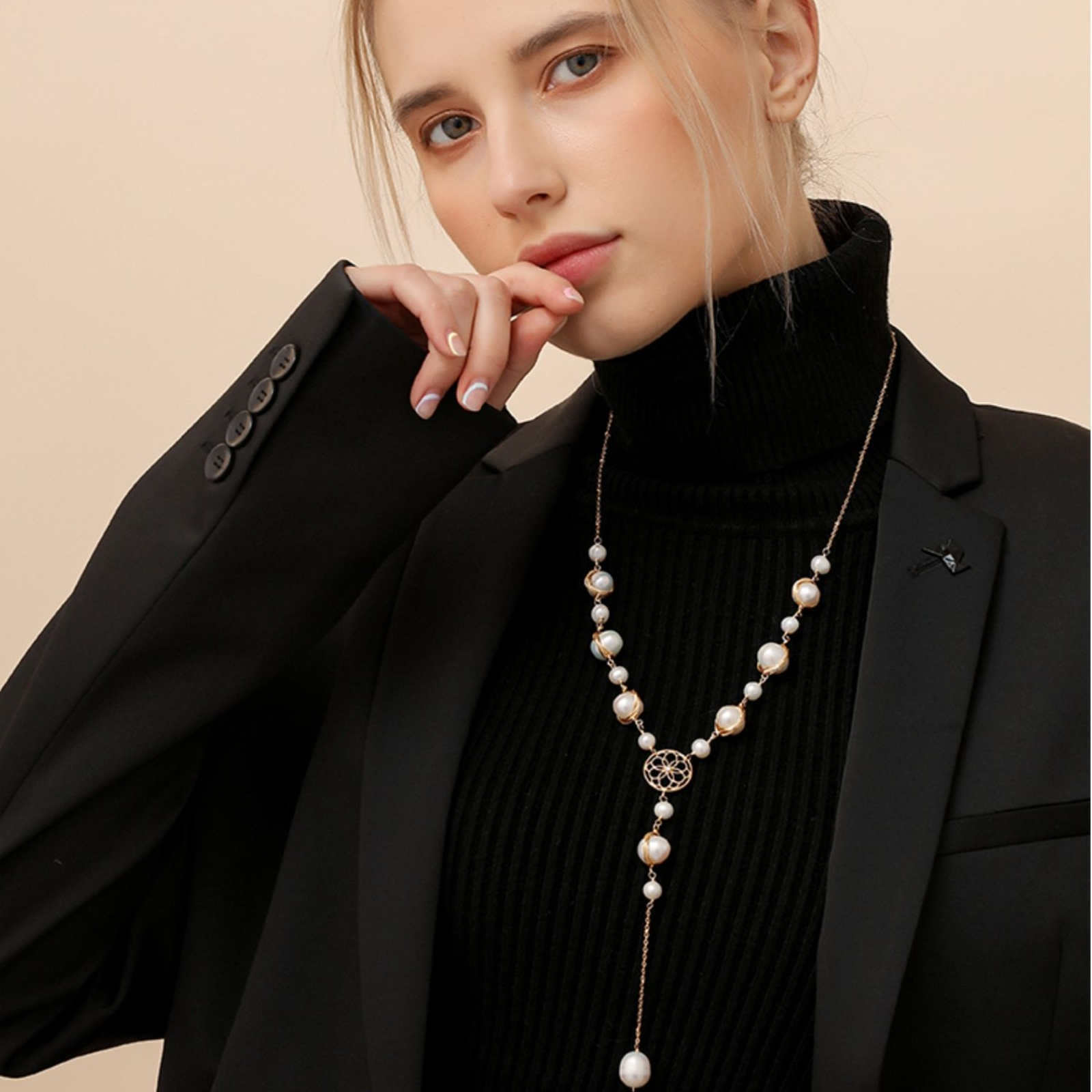 Luxury Real Baroque Pearl Long Necklace Colorful Freshwater Pearl Long Sweater Chain