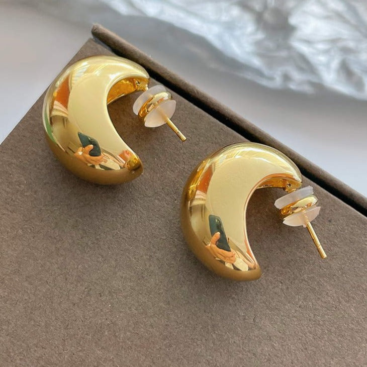 Pendientes de luna creciente de oro | Pendientes de aro de oro grueso | Pendientes de oro para mujer