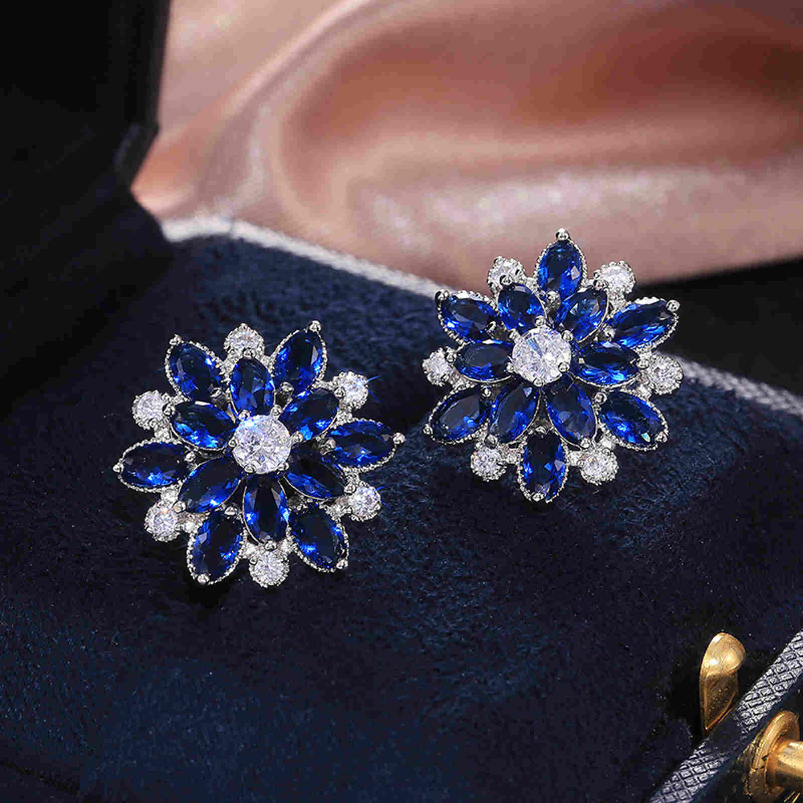 Luxurious Sunflower Earrings Stud Double Layer Zircon Women's Earrings with S925 Silver Pin