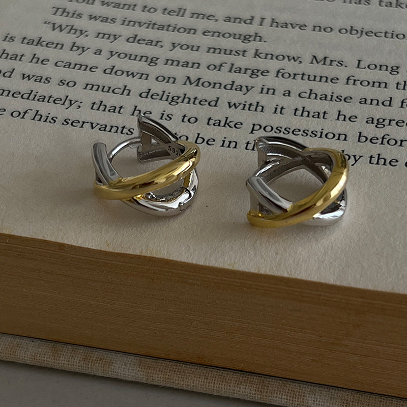 X Shape Gold & Silver Hoop Earrings Small Chunky Cross Earrings for Men and Women