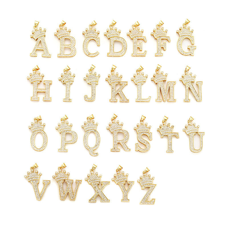 Alphabet Pendant Necklaces With Free Gold Chain Crystal Zircon Crown Initial Letter Necklace