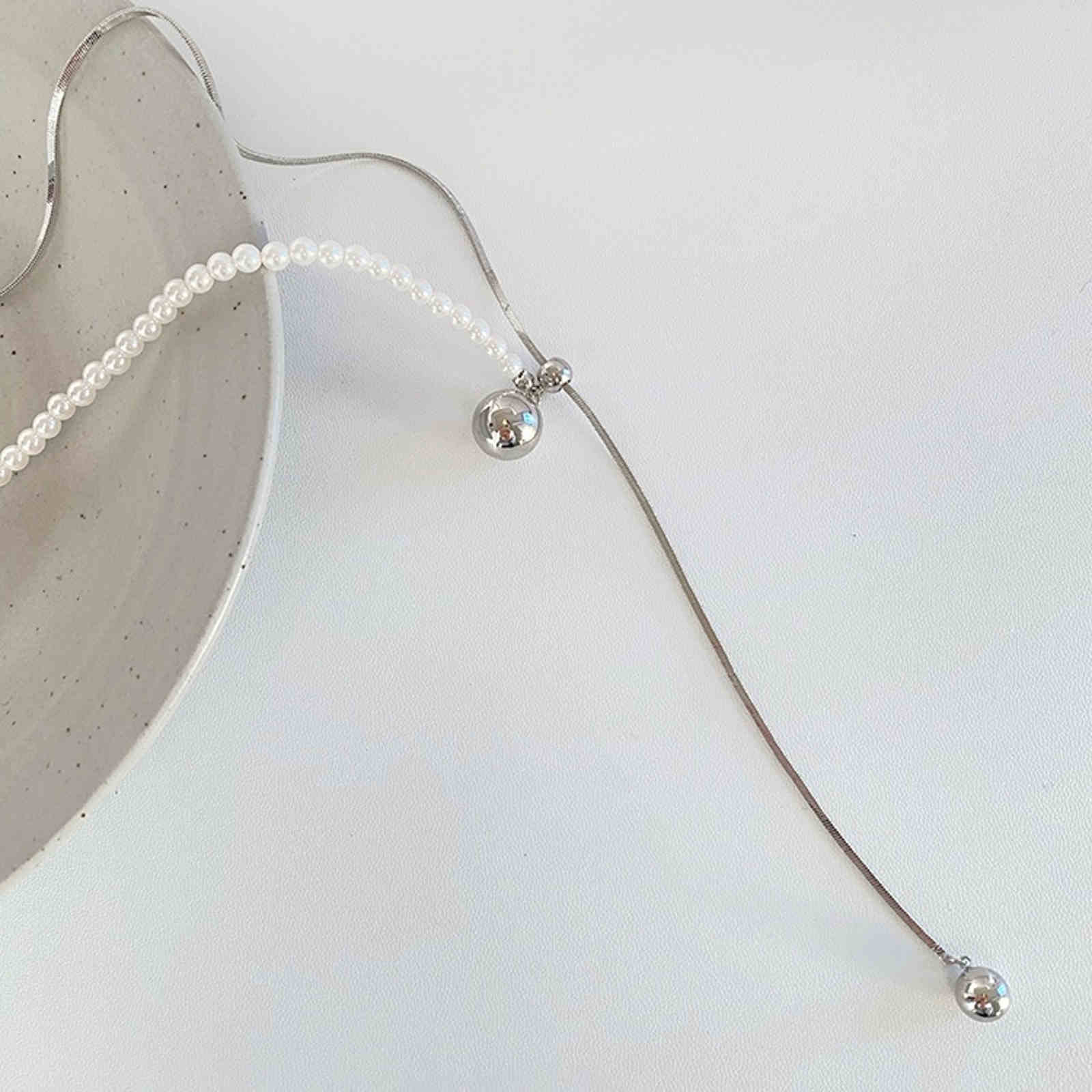 New Pearl Sweater Chain Long Free Adjust Gold and Silver Drop Necklace