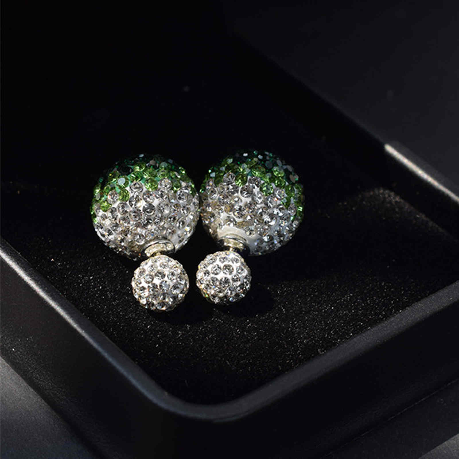 Double Sided Earring Studs Bling Crystal Ball Zircon Stud Gradient Color Earrings with S925 Silver Pin