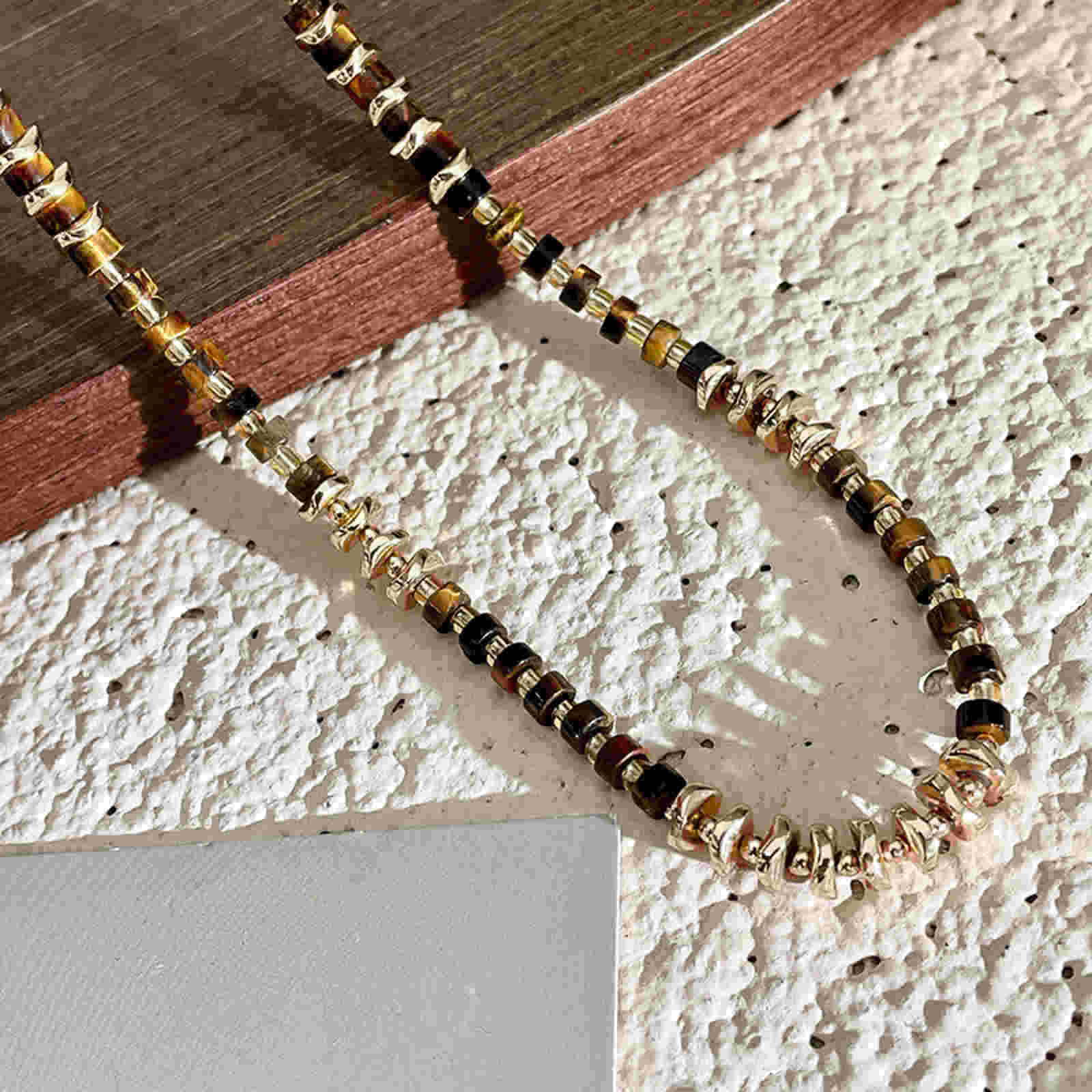 Maillard Style Necklace Natural Stone Necklace Tiger Eye Stone Beaded Clavicle Chain for Women