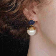 AAA Freshwater Pearl Drop Earrings Vintage Style Lapis Lazuli Drop Earrings with Silver Pin