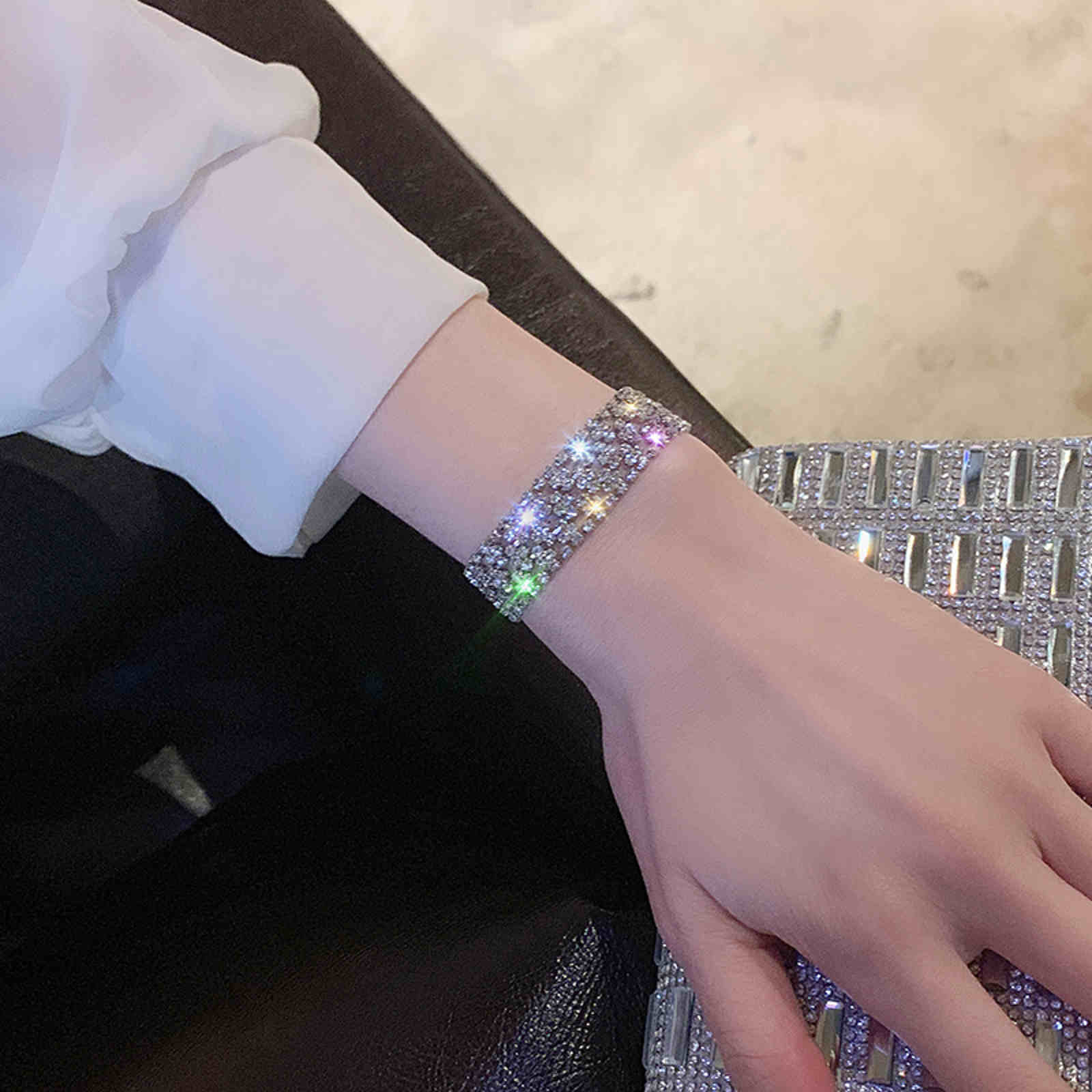 Multistrand Diamond Bracelet 4 Strand Silver Zircon Bracelet 7 inches / 17.5cm