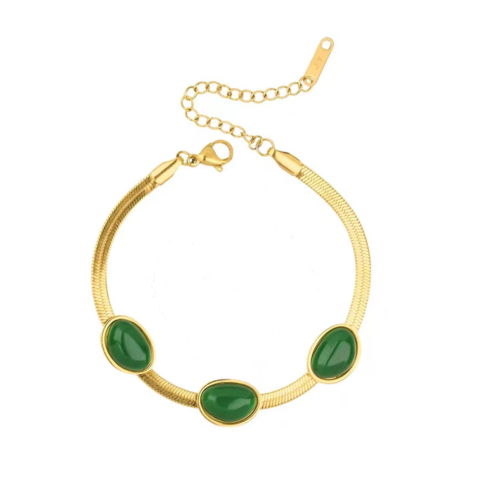 Green Jade Jewelry Set Green Hoop Drop Earrings Gold Snake Necklace and Bracelets