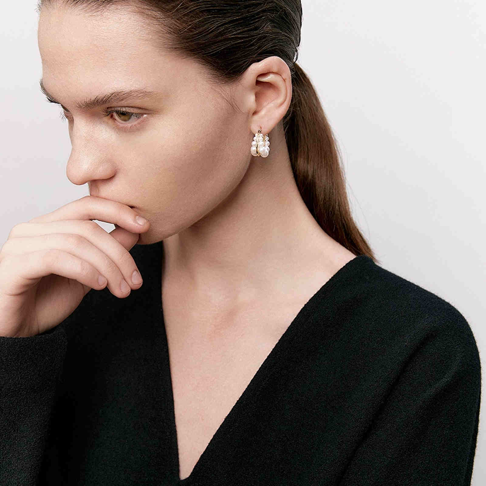 Shell Pearl Hoop Earrings Gold Earring Hoop with White Pearls and Silver Pins