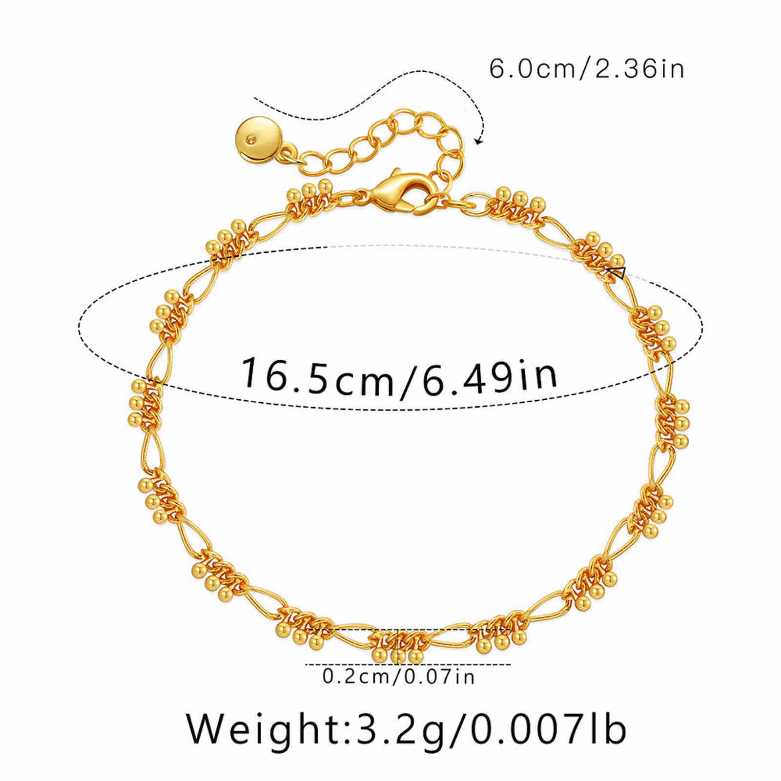 Solid 18K Gold Plated Chain Necklace and Bracelet, Double Strands Necklace 18 Inches Adjustable