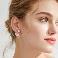 Elegant 2-Sided Round Pearl Earrings with S925 Silver Pin 8mm and 14mm
