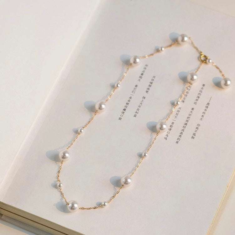 Scattered Pearl Necklace Tin Cup Pearl Necklace with Gold an Silver Plated Chain