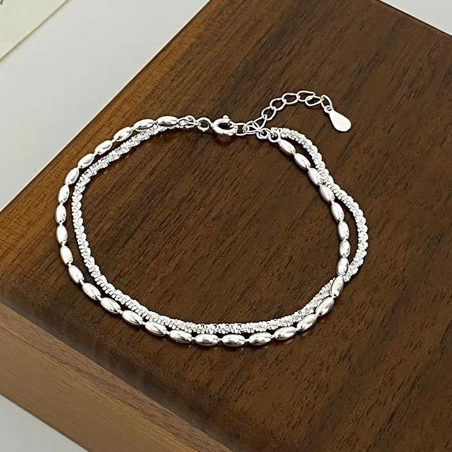 Pure Sterling Silver Bracelet Elegant Double Strand 999 Silver Sparkling Bracelet