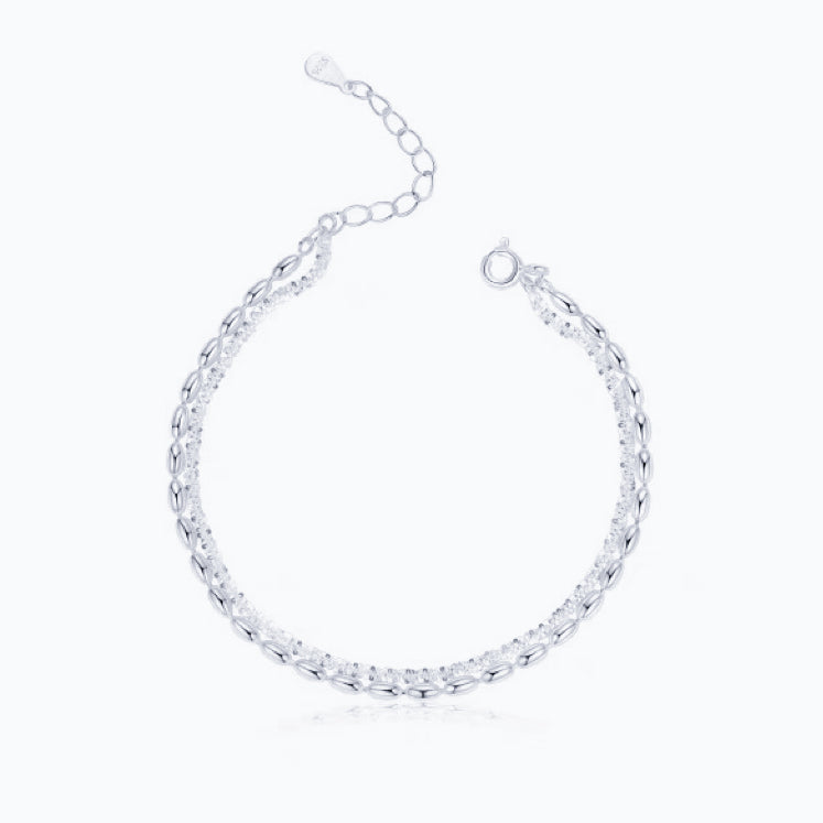 Pure Sterling Silver Bracelet Elegant Double Strand 999 Silver Sparkling Bracelet