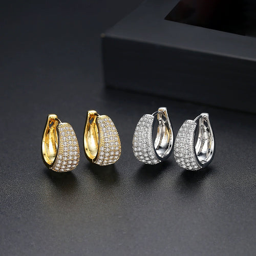 S925 Silver Chunky Hoop Earrings Huggie Diamond Hoop Earrings in Gold and Silver